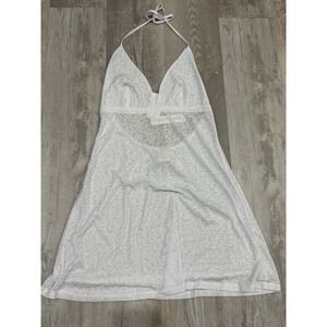 Lucky Brand Swim Cover up White Size Medium Open Back Neck Tie‎ Leopard Print